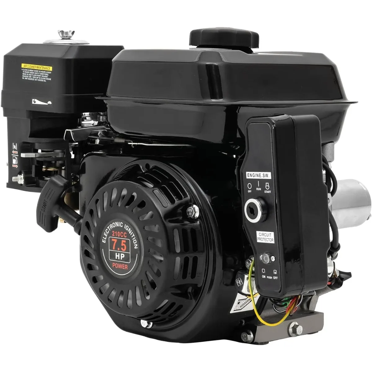 

7.5HP 4-Stroke Gas Engine Gasoline Engine Single Cylinder 210cc Black Aluminum Iron Pull Electric Start Low Fuel Large Torque Generator Power Kart Engine Gas Engine