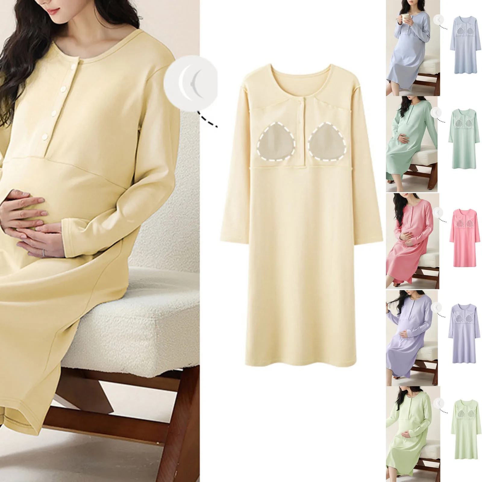 

down Jackets for Women Maternity Pajamas Breast Feeding Cotton Material Long Cowl Neck Short Sleeve Maternity Dress