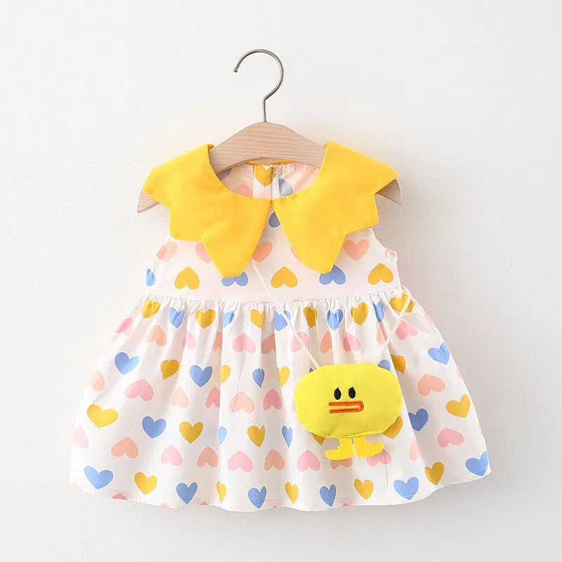 Summer 2/Piece Girls\' Dress Bag Cute Heart-Shaped Sleeveless Doll Collar Princess Dress For Baby Girls