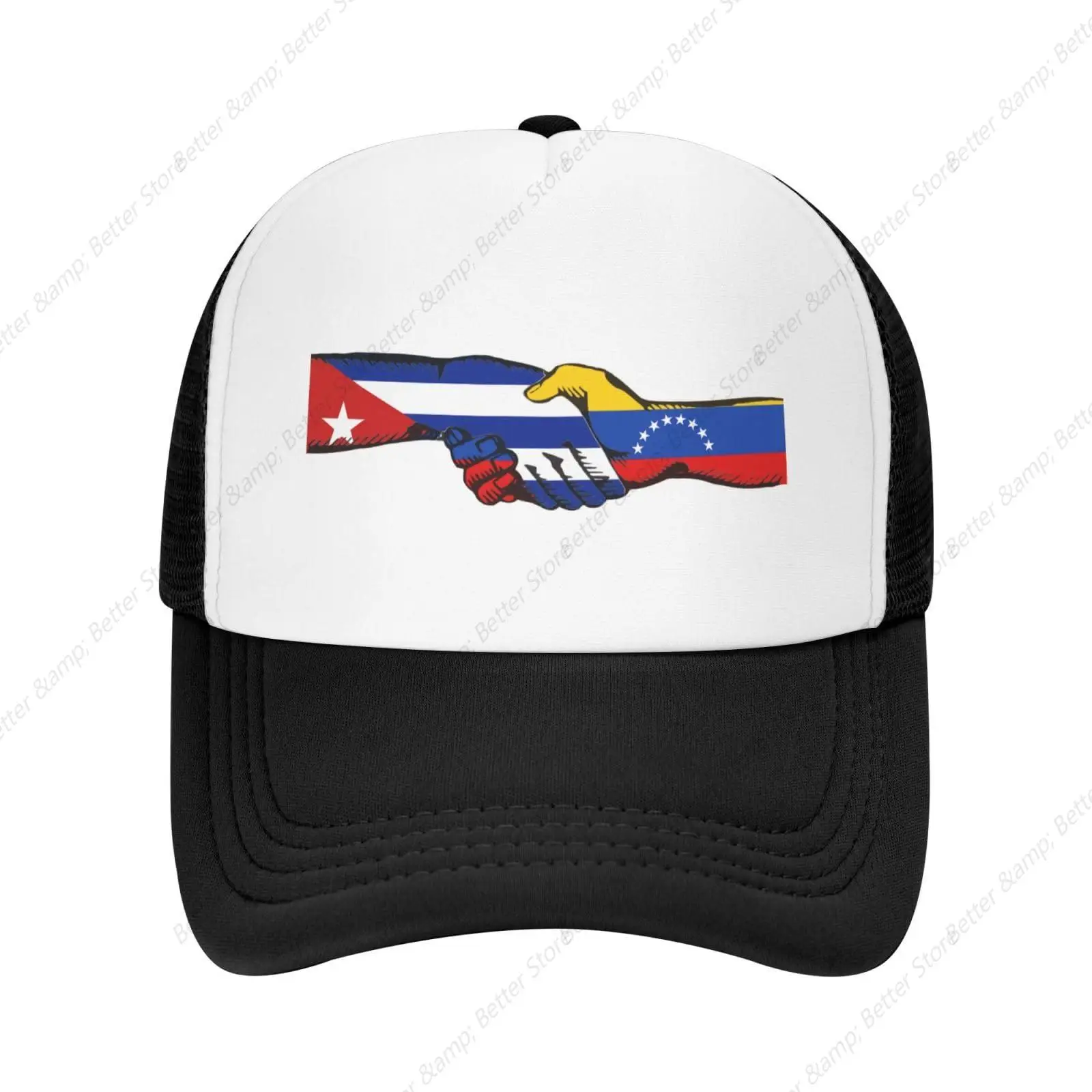 Cuba and Venezuela Flag Shake Hands Mesh Baseball Cap Dad Trucker Hats Baseball Cap  Sun Cap Face Hat