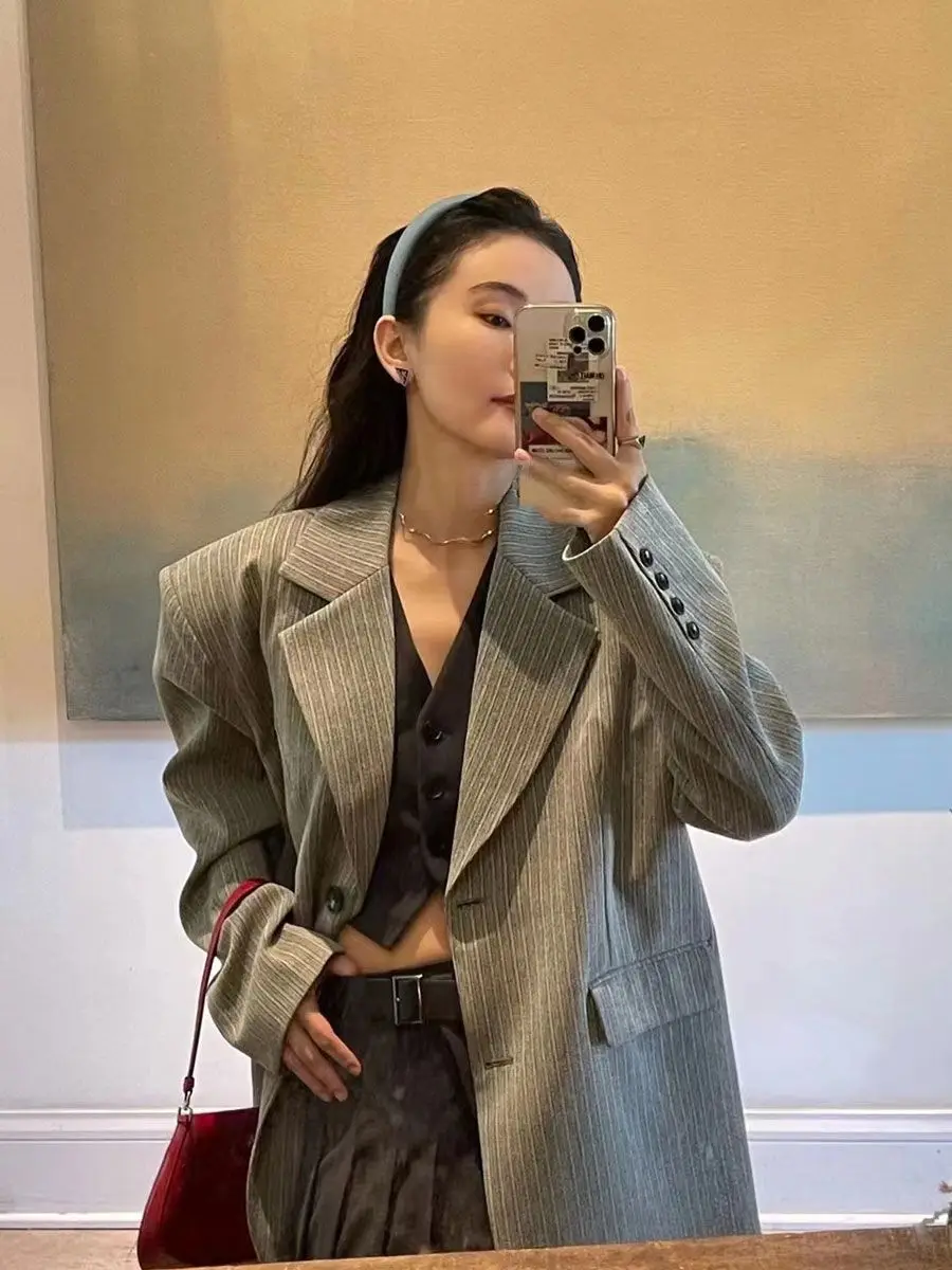 

【Luxury Tweed】A/W Women's Vintage Plaid Blazer Oversized Wool Coat Thickened Warm Jacket Office Outerwear