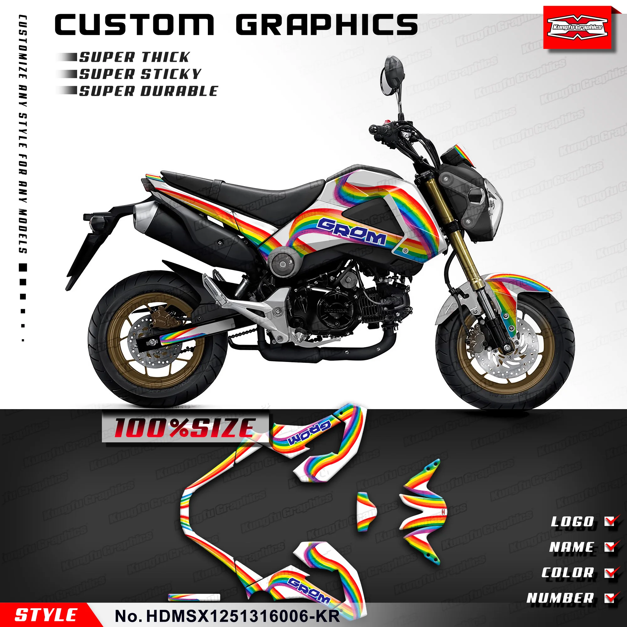 

KUNGFU GRAPHICS Waterproof Stickers Vehicle Wraps for Honda Grom MSX 125 MSX125 2013 2014 2015 2016, Multi Styles