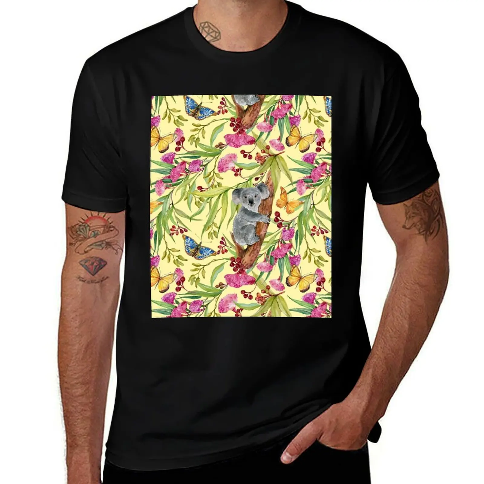Koala, bear in eucalyptus leaves T-Shirt man t shirt cotton T-Shirt