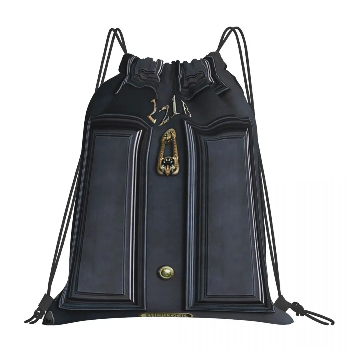 

221b Baker Street Black Wood Door Backpacks Drawstring Bags Drawstring Bundle Pocket Sports Bag Book Bags For Travel School