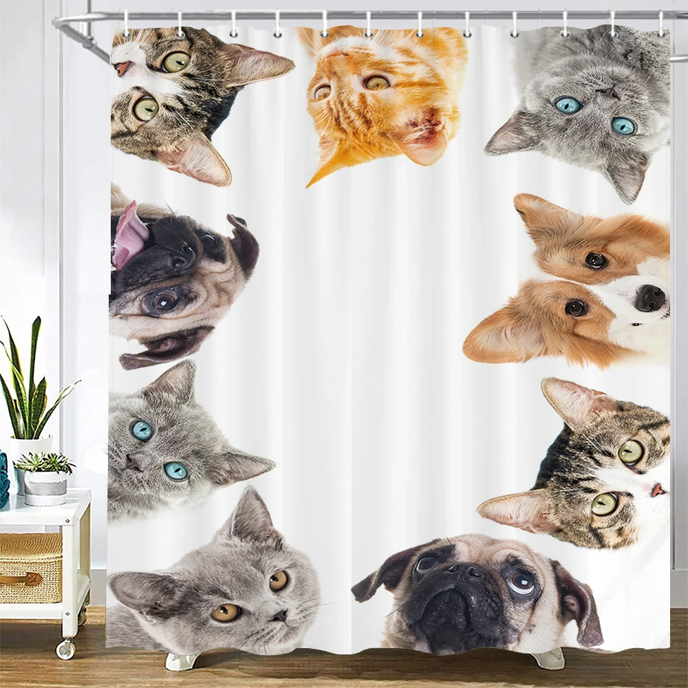 

Cute Cat Dog Funny Shower Bathroom Curtain Waterproof Toilet Door Curtains Animal Cartoon White Fabric Bath Curtain Home Decor