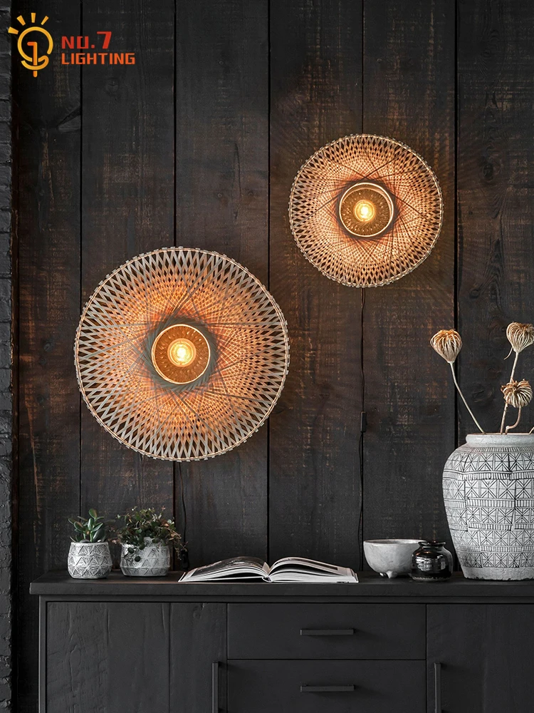 moderno bambu japones tecelagem lampada de parede led wabi sabi zen art arandelas para estudo quarto sala bar e27 01