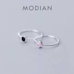 Modian 2021 Popular Simple Black and Pink Crystal Ring for Women 925 Sterling Silver Geometric Ring Korea Style Fine Jewelry