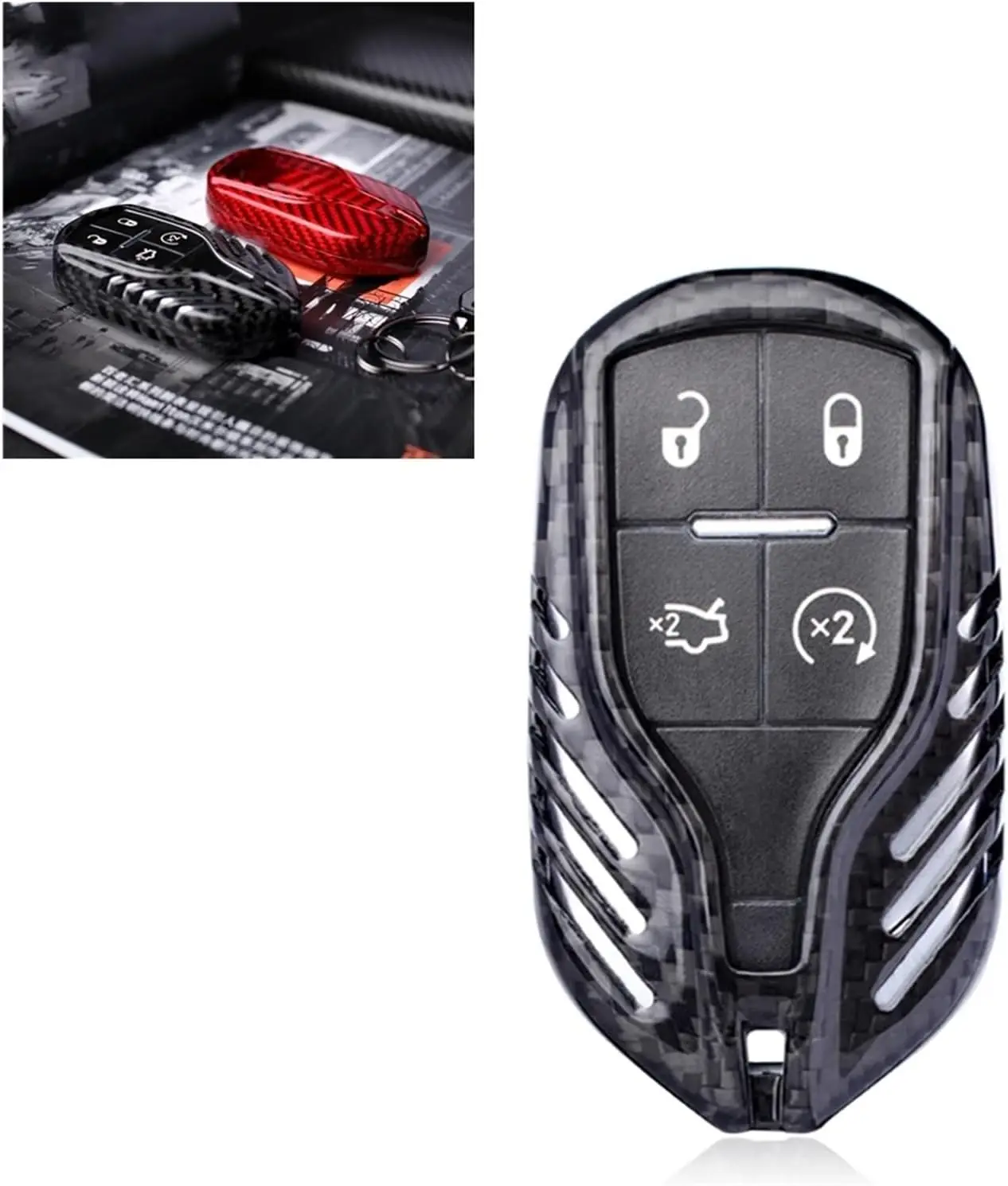 Auto Key Fob Case Cover For Maserati Quattroporte 2013+ Compatible For Ghibli 2017+ Levante Real Carbon Fiber Red/Black Car Keyc