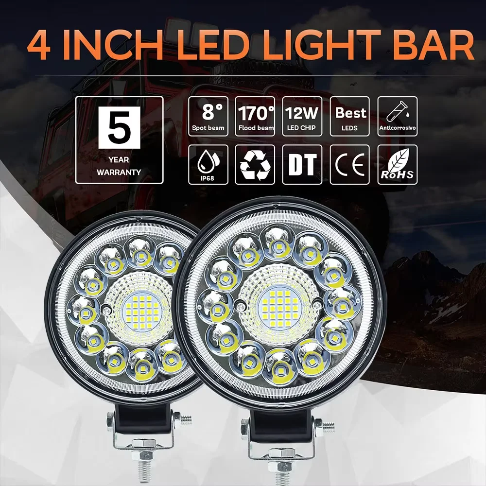 1 Pcs Car LED Work Light Spotlight Private Model Round LED Floodlight Auxiliary Light Off-road Vehicle Modification Headlight