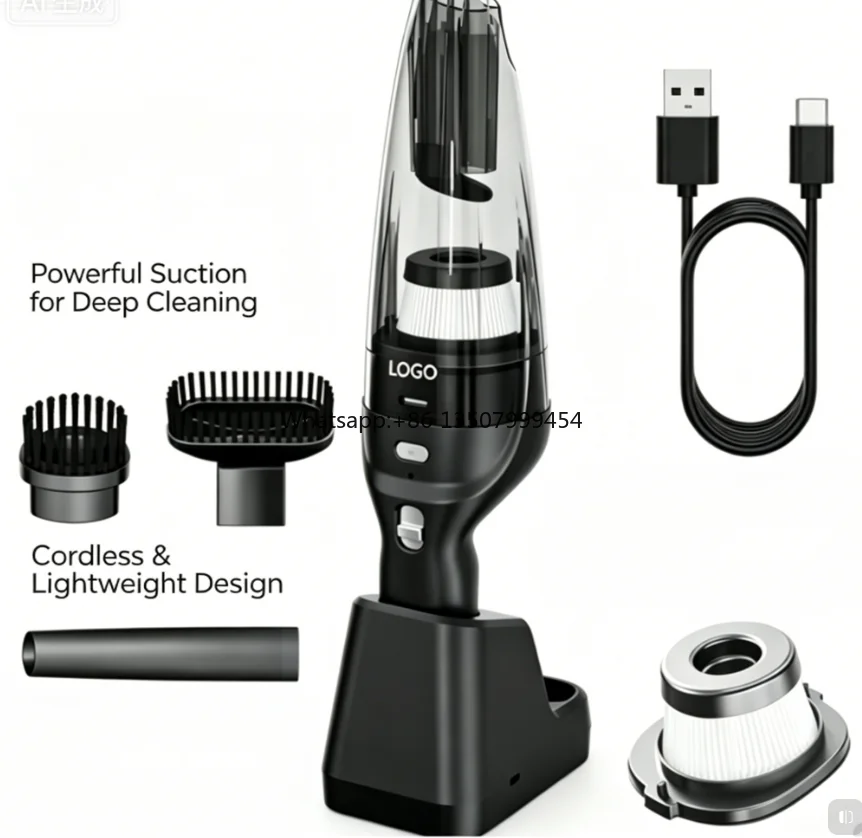 Brush Motor Powerful Cordless Vacuum Cleaner 7KPA Suction Removable Washable Filter Car Vac