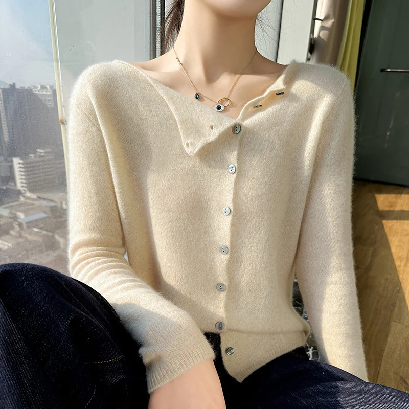 SZDYQH Hot Sale Spring Women\'s O-Neck Cardigan 100% Pure Cashmere Knitted Sweater Autumn New Fashion Clothes Girl Jacket Tops