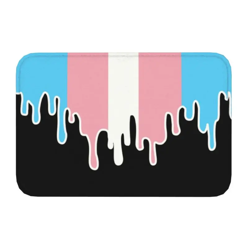 Custom Trans Pride Flag Drip Doormat Mat Anti-Slip Transgender LGBT Bathroom Kitchen Living Room Rug Carpet 40*60cm