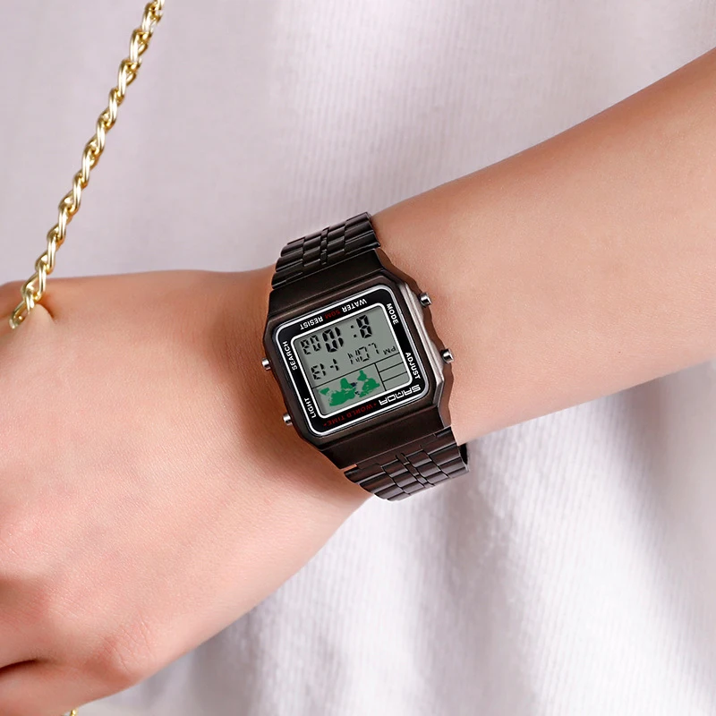 UTHAI L18 Jam Tangan Pria Jam Tangan Retro Bisnis 50M Kedap Air Multifungsi Jam Tangan Elektronik Teknologi Hitam Jam Tali Baja Modis