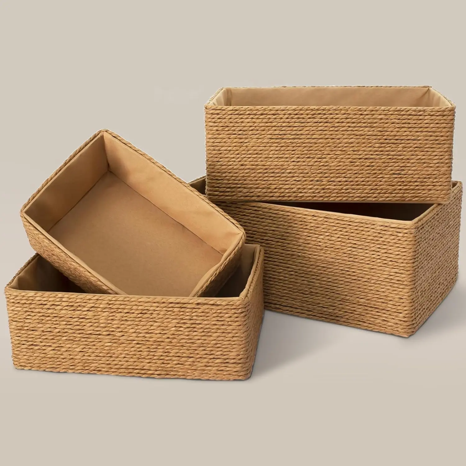 

Wicker Storage Basket, Paper Rope Storage Baskets for Organizing Container Bins for Shelves Cupboards Drawer