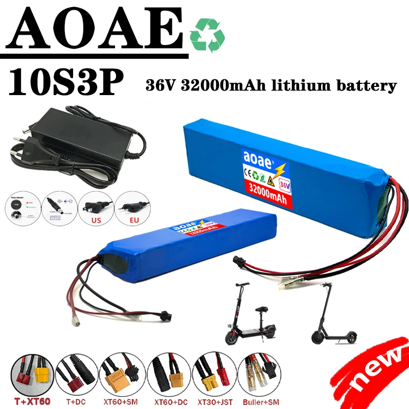 10S3P 36V 32000mAh 18650 Lithium Ion Battery Pack 500W hHigh Power And Large Capacity For 36/42V Motorcycle Scooter