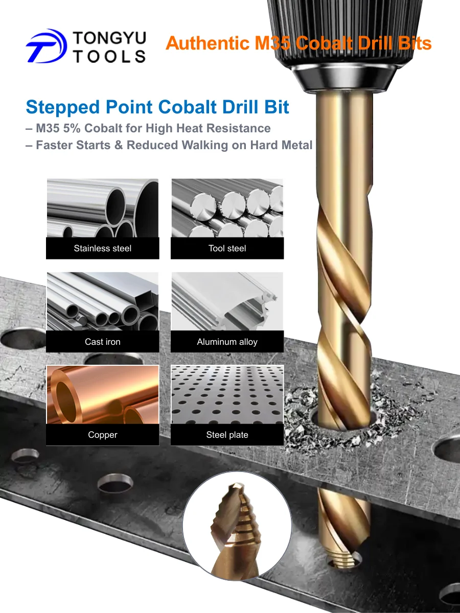 M35 Kobaltbohrer 1/16 - 1/2 Zoll HSS Co5% Standardlänge Spiralbohrer für Edelstahl Hartmetall mit Stufenbohrspitze – Detail 7