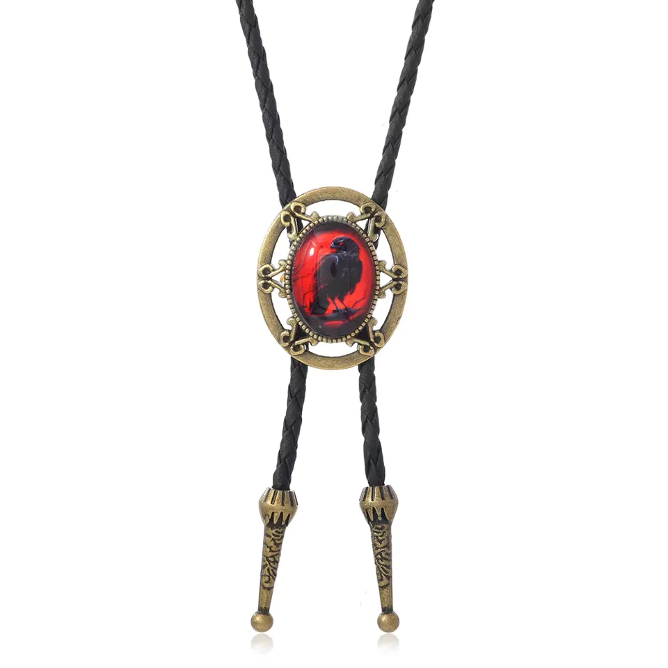 New Western Cowboy Style Fox Bolo Tie Necklace for Men Vintage Alloy Long Leather Sweater Chain Necktie Fashion Accessory