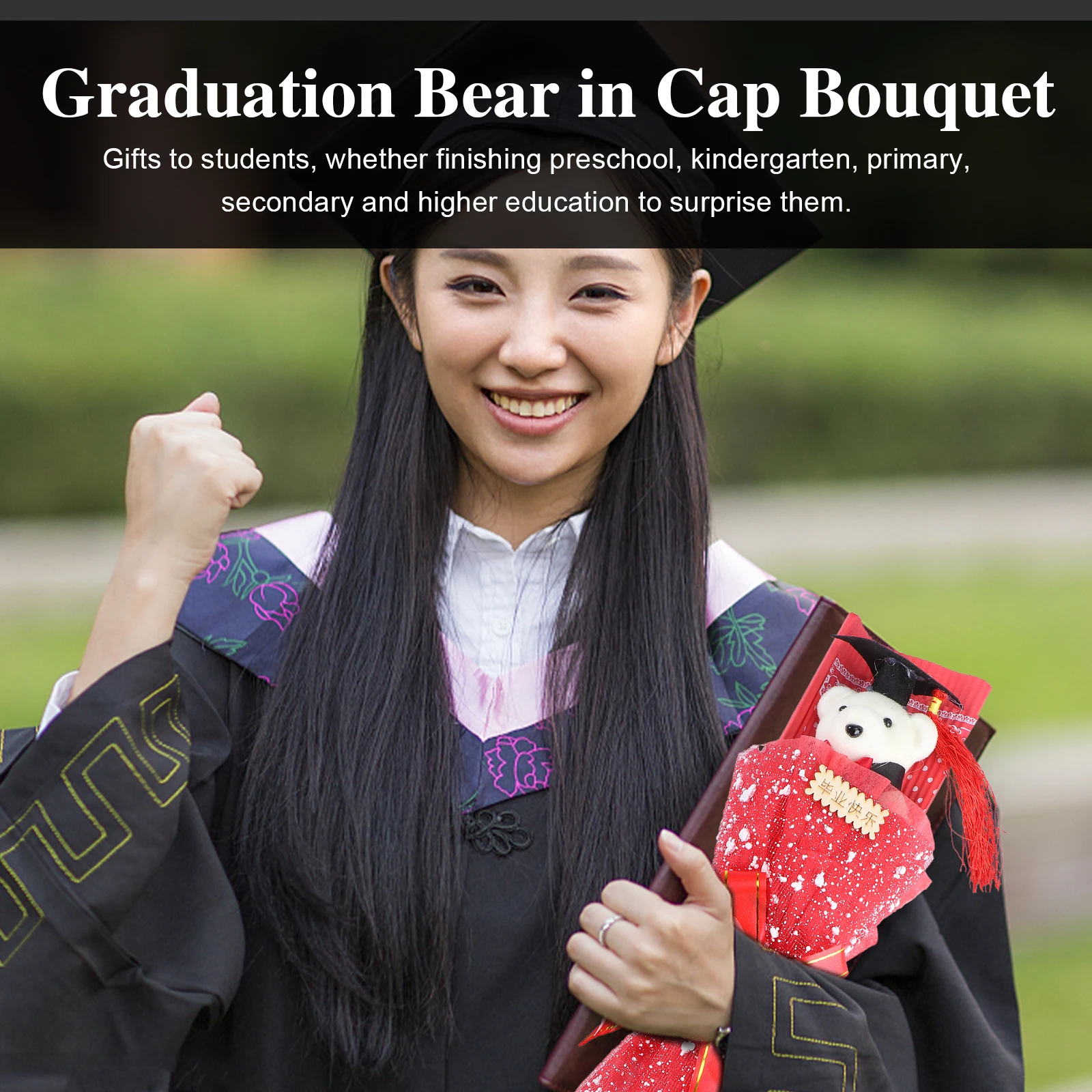 

1pc Bear Bouquet Stuffed Animals Cloth Graduation Decor Gifts Students End School Year PhD Bear Flowers naments Bouquet