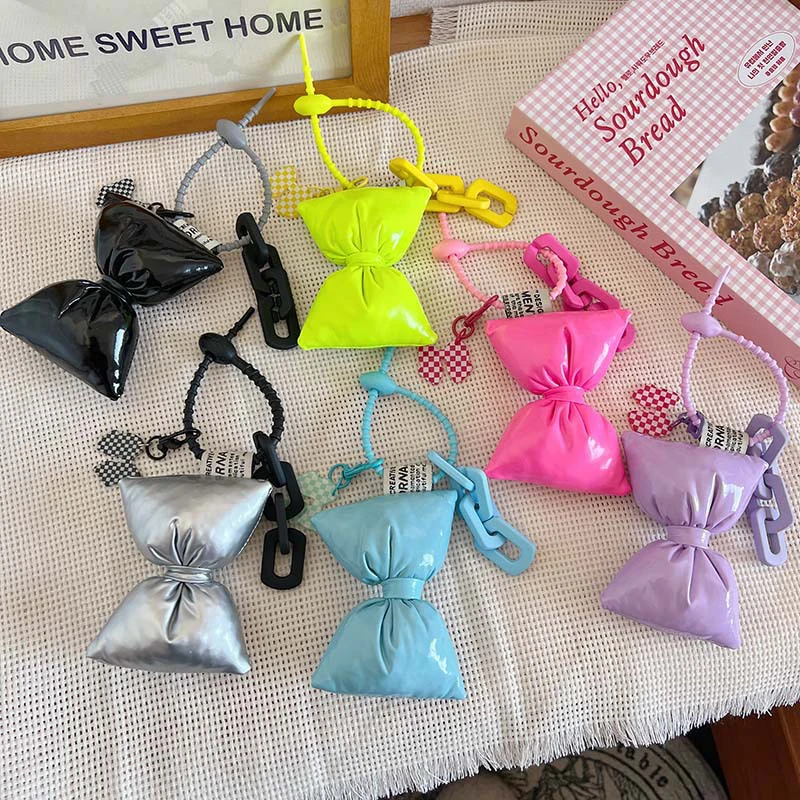 Leather Cotton Filled Bow Keychain Pendant Sweet Bowknot Keyring Pendant Versatile Fashion Backpack Decoration Accessories