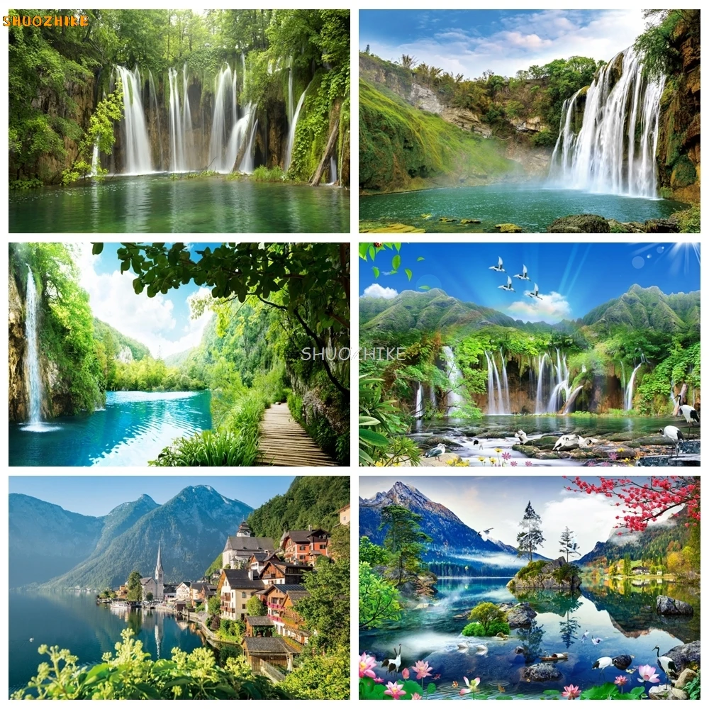 Natural Scenery Backdrop Waterfall Mountain Water Forest Jungle River Landscape Room Decor Photography Background Photo Studio