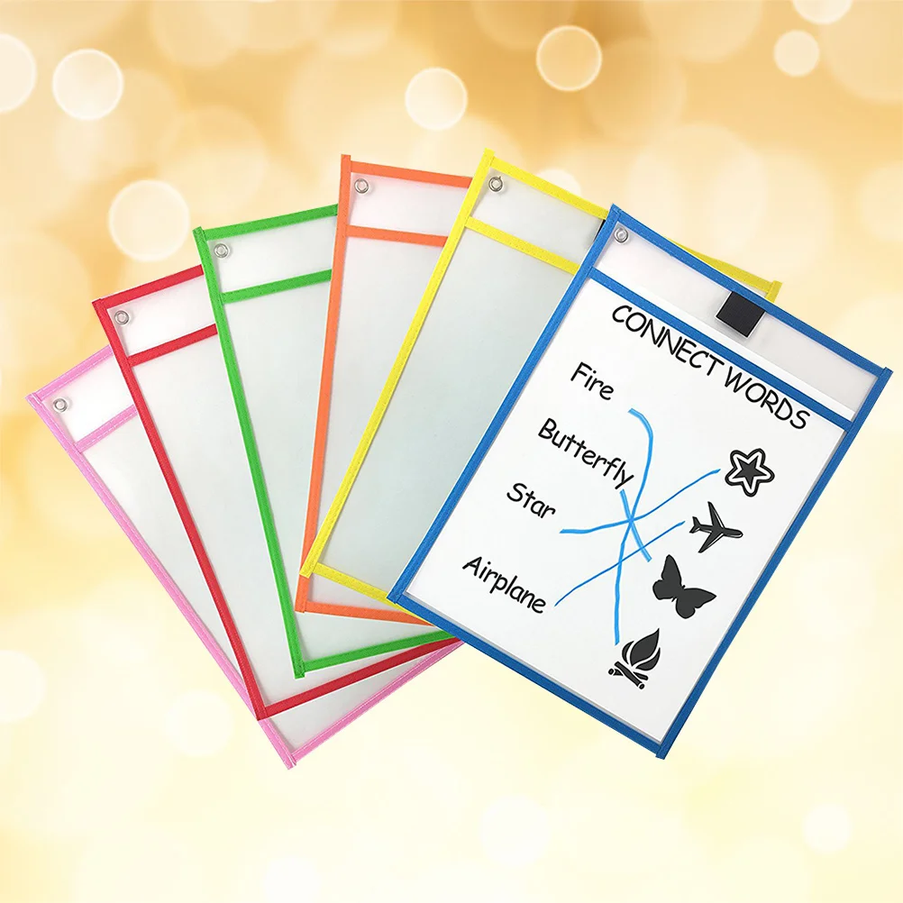 12 قطعة من جيوب الملفات الجافة للأطفال بألوان متنوعة مقاومة للماء من مادة PVC أكياس مستندات مكتبية ومدرسية