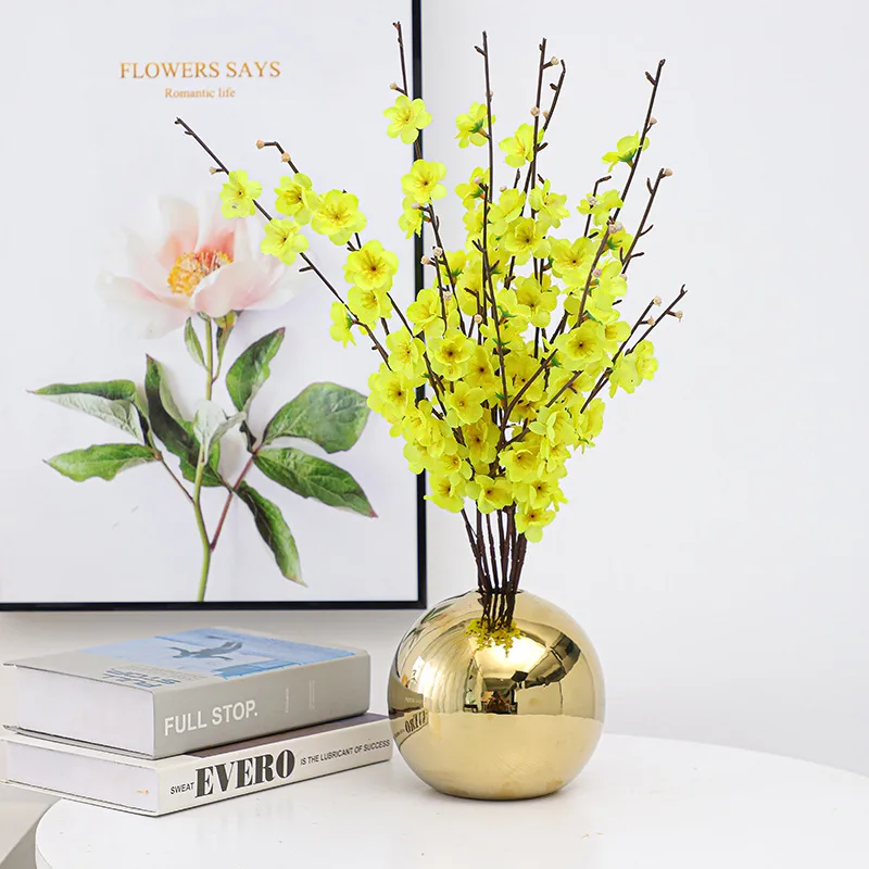 Ceramic Vase Gold-plated Ball Flower Arrangement Desktop Hydroponics Container Living Room Office Bookcase Vase Gold Vase