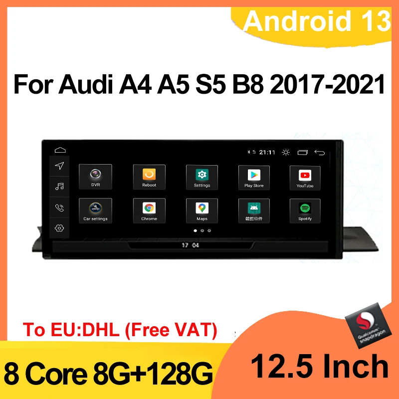 

12.3" Qualcomm 665 Android 13 Car Audio System For Audi A4L A4 B9 A5 S5 B8 2017-2021 Voice Control car radio GPS Navigation WIFI