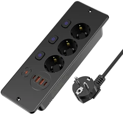 EU Desktop Built-in Power Supply Board with Individual Switches 4 USB Ports Quick Charge Power Adapter 2 metre Cable Extender