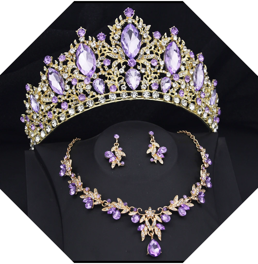 Vintage Baroque Rhinestone Crown Jewelry Set Luxury Crystal Tiara Necklace Earrings for Women Wedding Prom Pageant Birthday Part image 6
