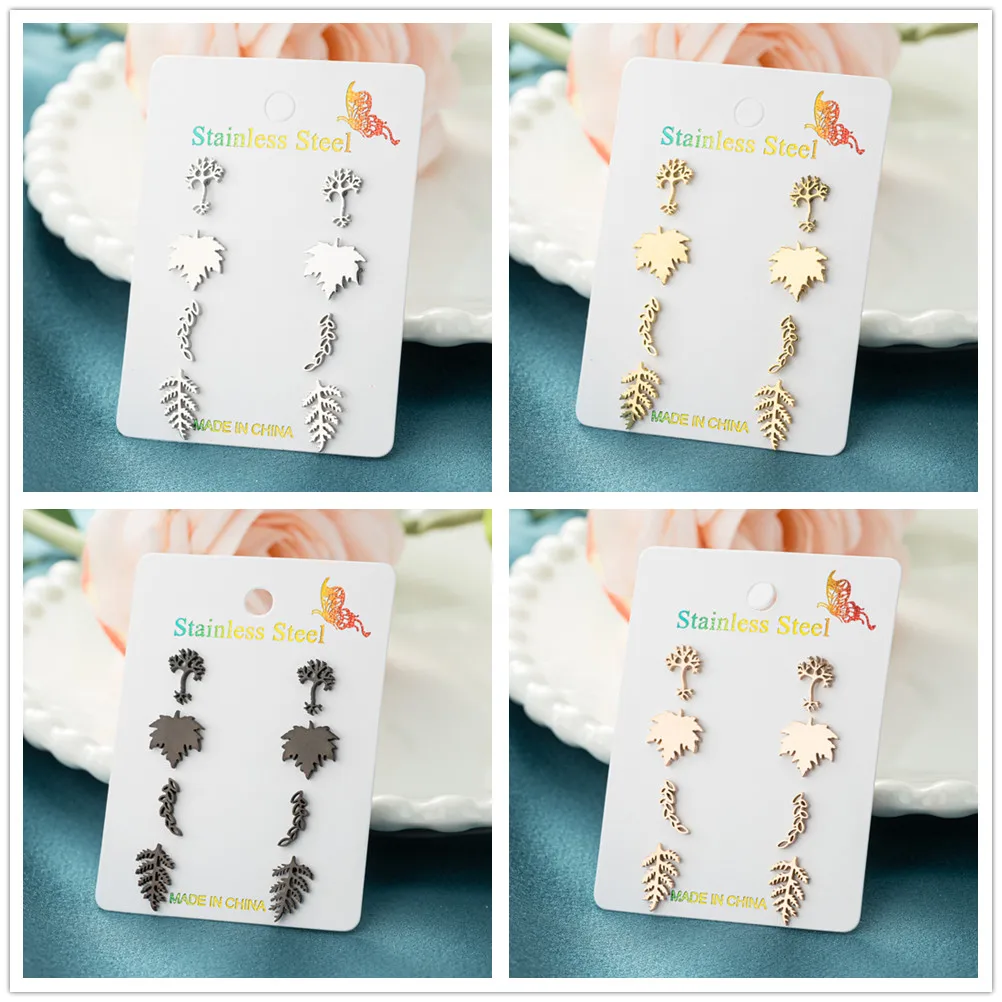 4 زوج/الوحدة الفولاذ المقاوم للصدأ أقراط موضة جديدة منحني تصميم الشعور الجوف يترك وأقراط للنساء مجوهرات هدايا الحفلات