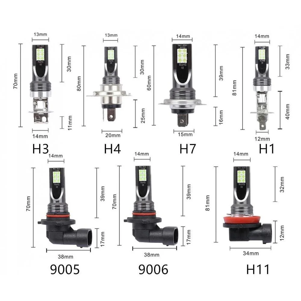 

2PCS 12V-24V LED Car Fog Headlight Bulbs H1 H3 H4 H7 H11 9005/9006 Universal For RV Camper Bus Van Lorry SUV Truck
