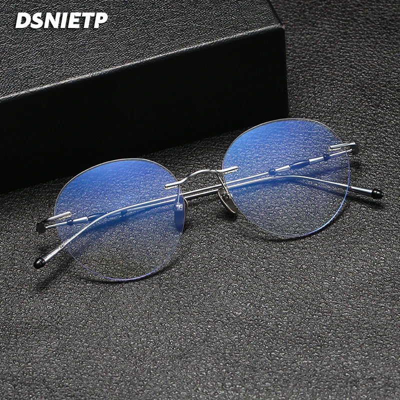 

Vintage Pure Titanium Rimless Glasses Frame Men Women Round Prescription Myopia Frameless Eyeglasses Frame Luxury Brand Eyewear
