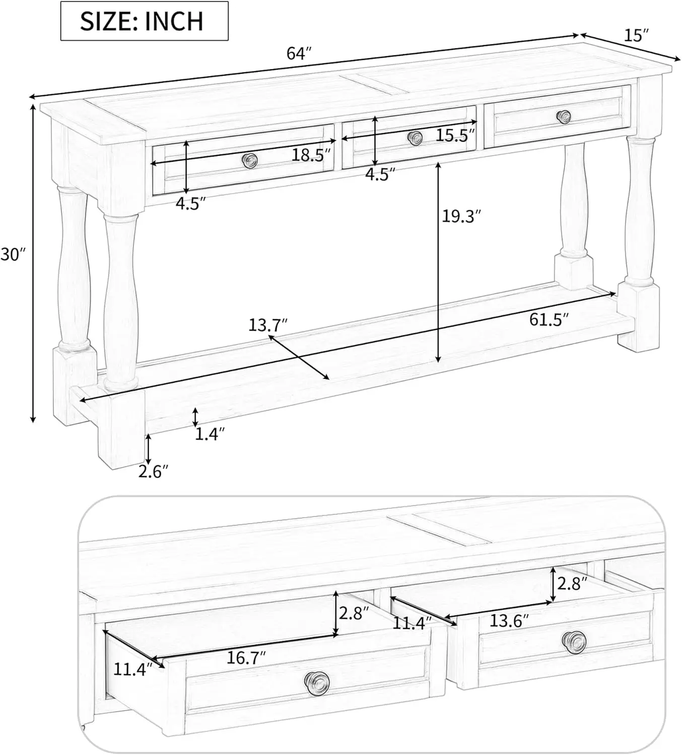 Console Table for Entryway Wood Sofa Table with Storage Drawers and Bottom Shelf for Hallway Living Room (Espresso)