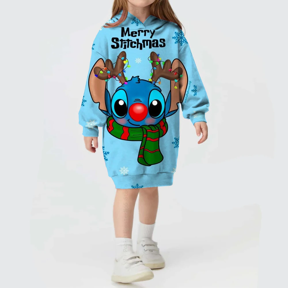 New Girls Disney Stitch Sports Hoodie Print Girls Spring Casual Girl Dress Cartoon Street Style Cute Clothes