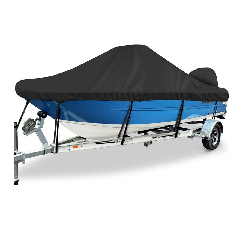 Central Control Boat Cover, 210D Heavy-Duty Marine Grade Waterproof and Tear Resistant Boat Cover, Suitable for Black Boats