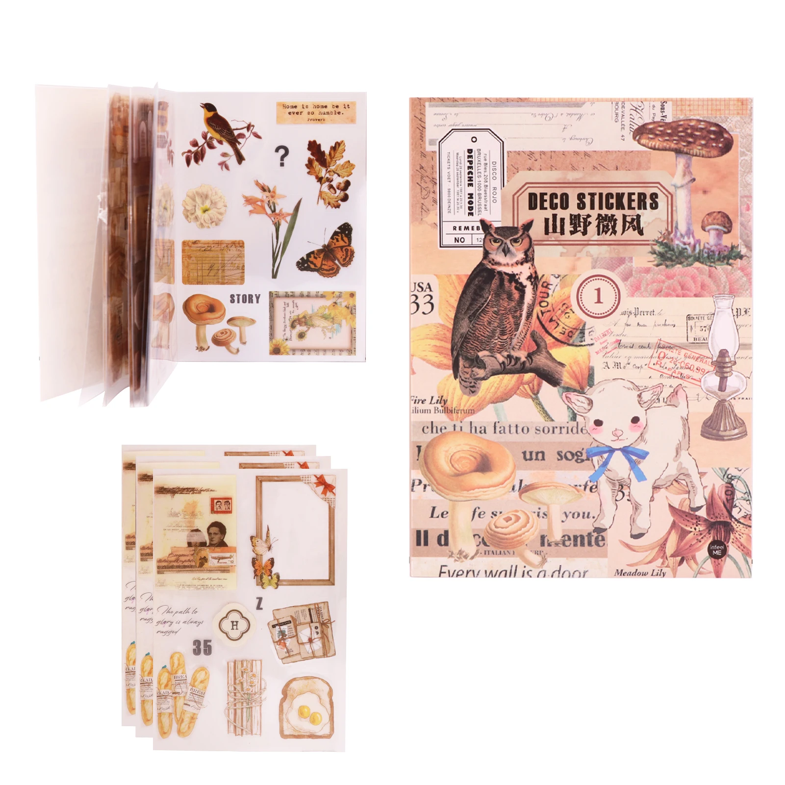 20sheets Scrapbooking Sticker Aesthetic DIY Planner Self Adhesive Greeting Card Diary Flowers Mushrooms Various Patterns Journal