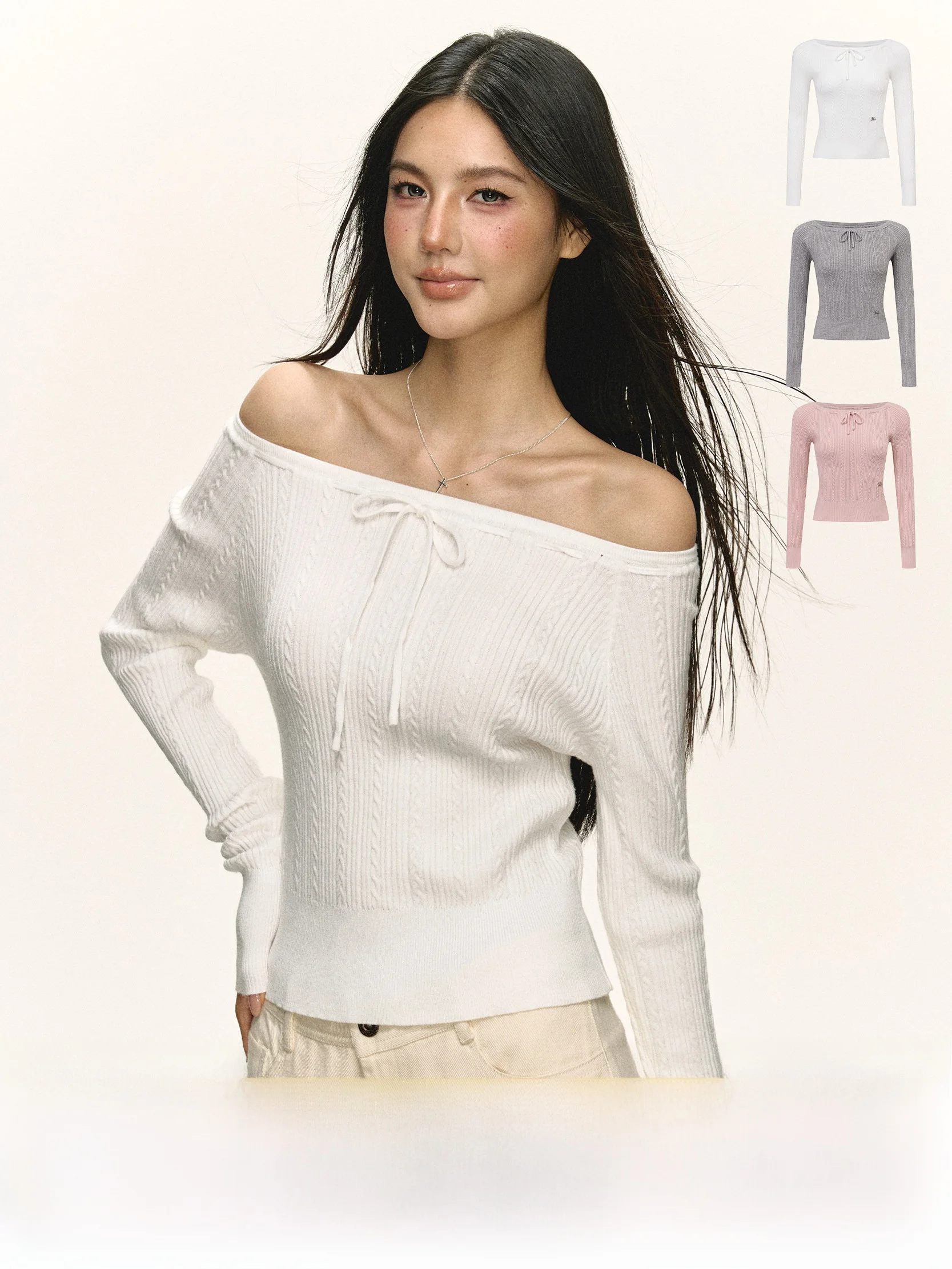 

Ariseism American Sle Retro High-End One-oulder Knitted Sweater Women's Spring New Exposure oulder Knitwear Street Sl...