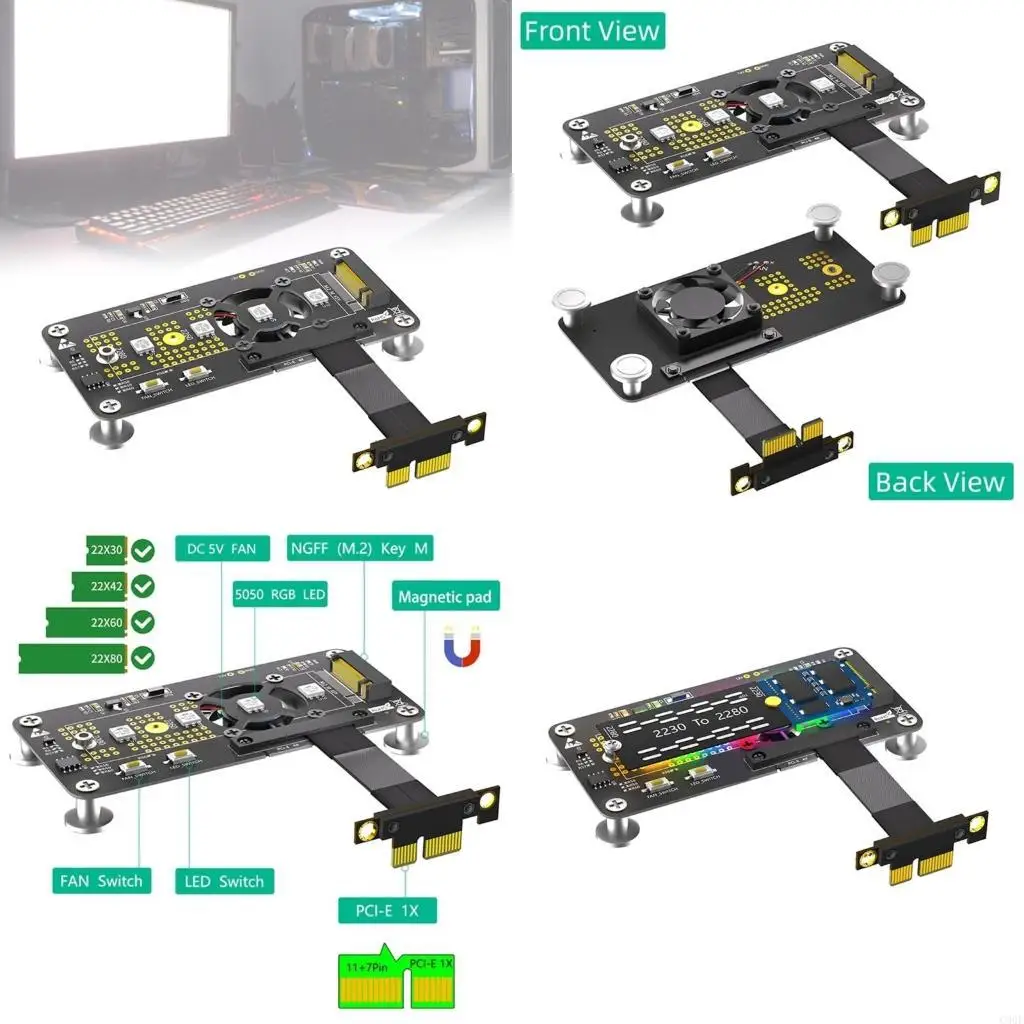 

Плата расширения C90F от NVME до PCIE оснащенная охлаждающим вентилятором и светодиодным управлением для настольного с 3