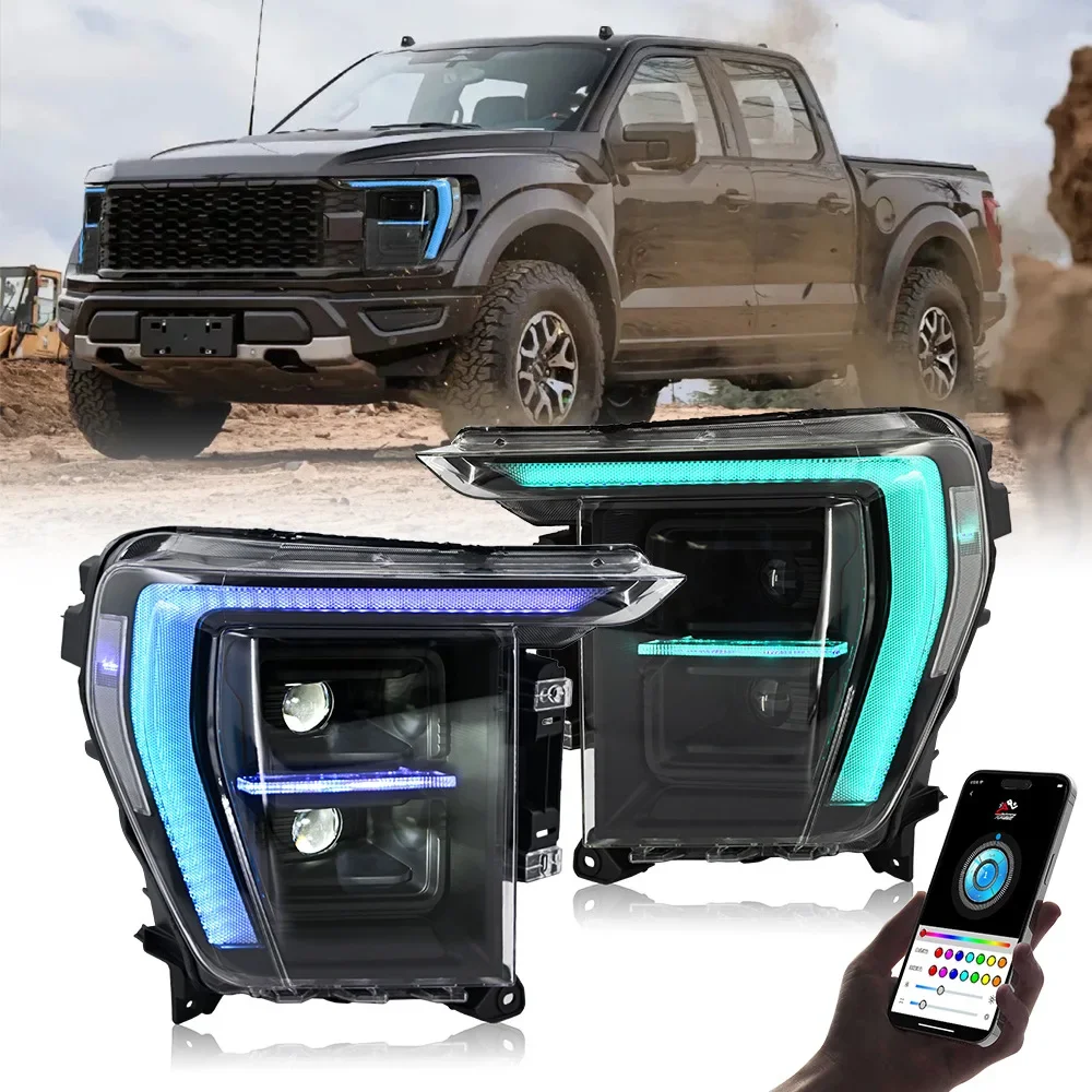 Product Manufacturer High/Low Beam Universal RGB 8000K 12V New LED Headlight Assembly for Ford Raptor F150 2021-2023
