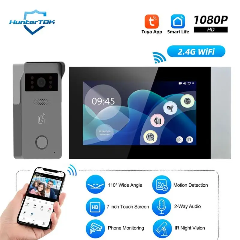 Top Wire Smart Home Tuya Wifi 1080P Video Intercom Video Door Phone 7'' Color Touch Screen Camera Doorbell Door Security System