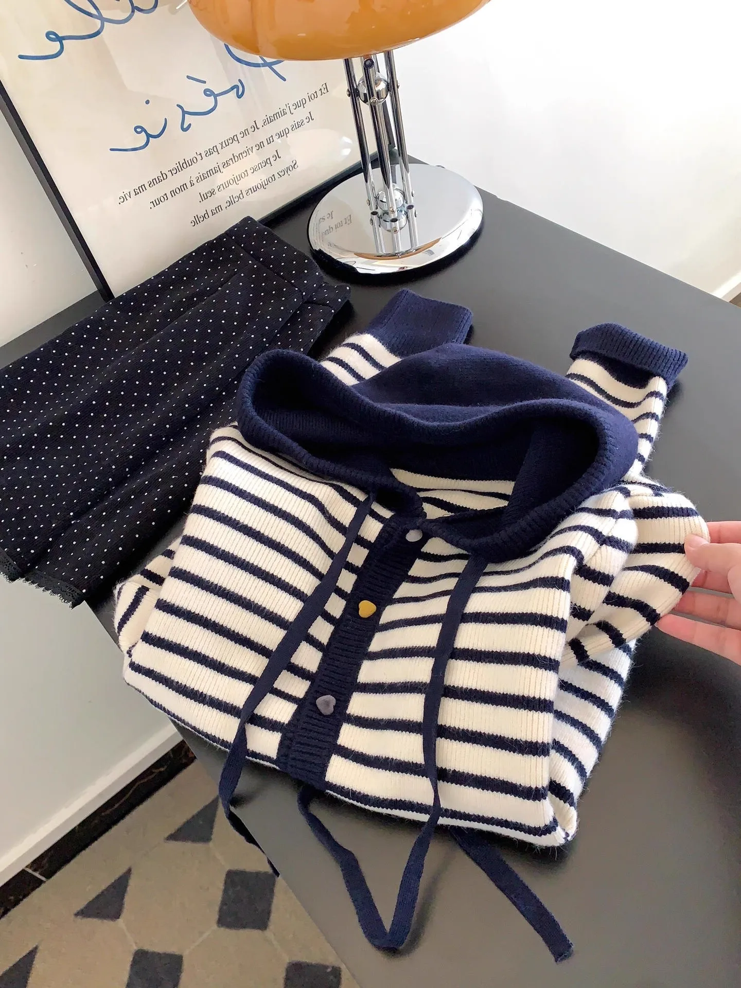 

Korean Sle Soft Long Sve Striped Hoodie Knitted Sweater Women's Casual Slimming Top Autumn Lazy Sle Super Beautiful