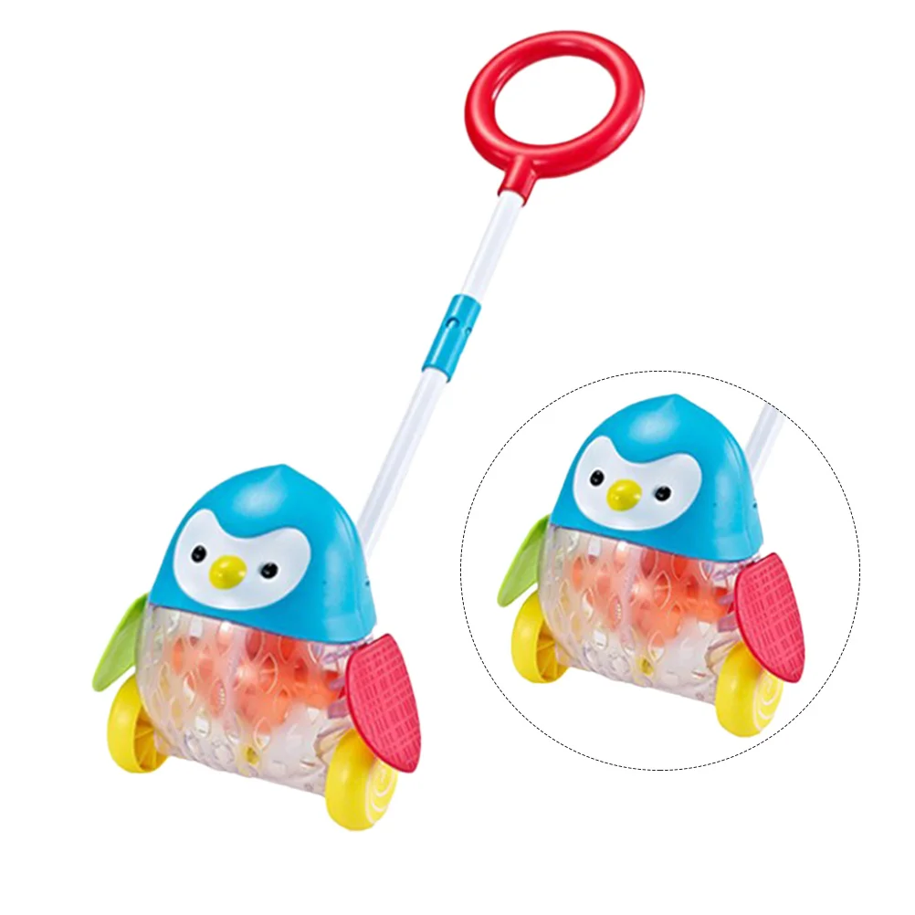 

1pc Multi-Function Baby Walker Trolley Wooden Push Pull For 12 Months+ Kids Penguin Pattern Floor-Safe Wheels
