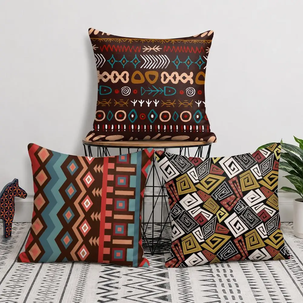 African Tribal Ethnic Pattern Cushion Cover Silky Short Plush Invisible Zipper Dustproof Sofa Pillow Case For Home Decor