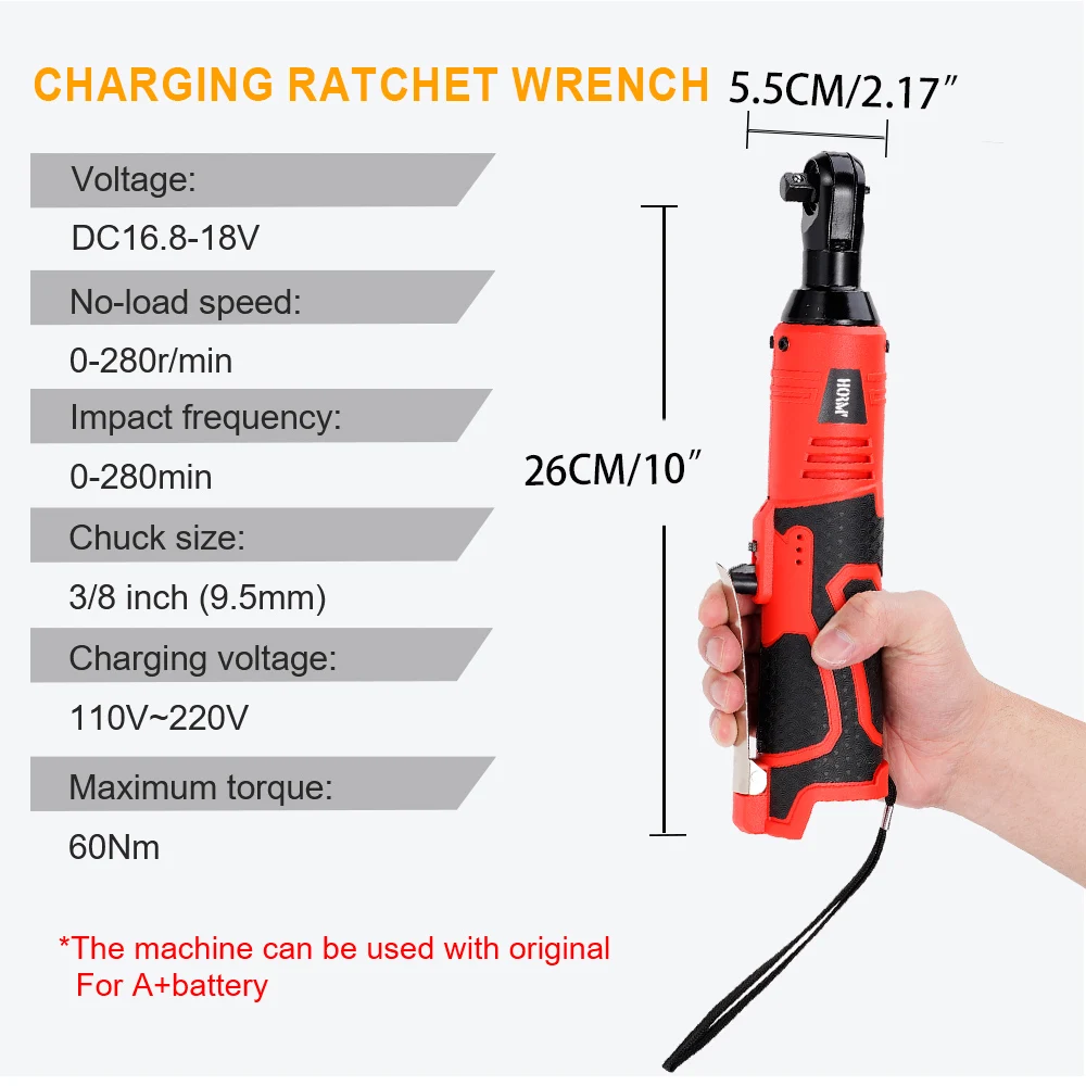 18V Cordless Electric Screwdriver Wrench 3/8 Inch Right Angle Ratchet Wrench Impact Drill to Removal Screw Nut Car Repair Tool