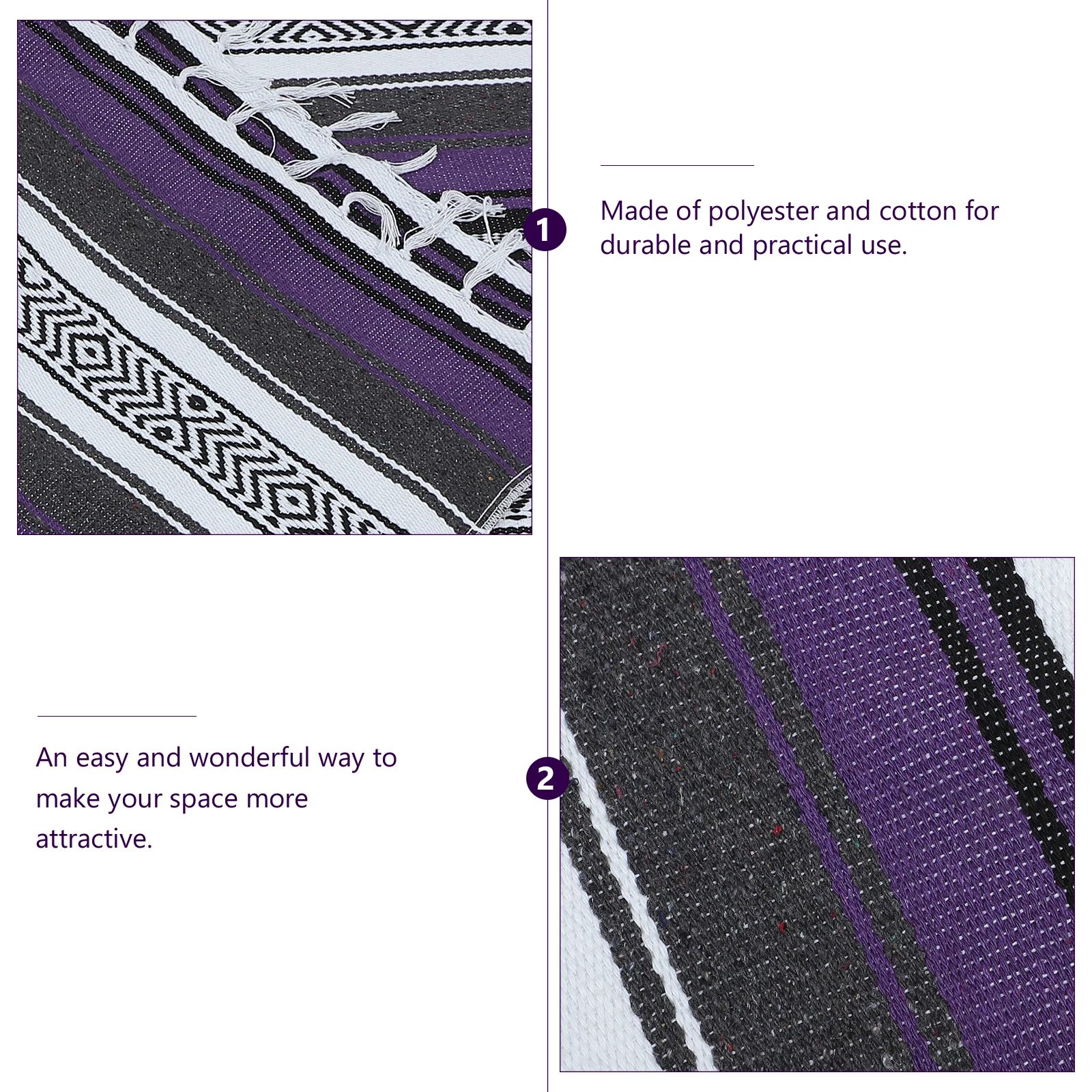 

Mexican Blanket Grey 130x180cm Blended Yoga Mat Cape Woven Blanket for Bedroom Sofa Car Outdoor Use Serape Throw