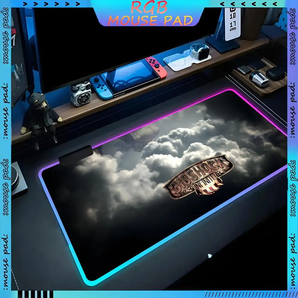 Classic Games BioShock Infinite  Mouse Pad RGB Pc Accessories LED Game Desk Mat E-sport Table Protector Neon Keyboard Mat Backli