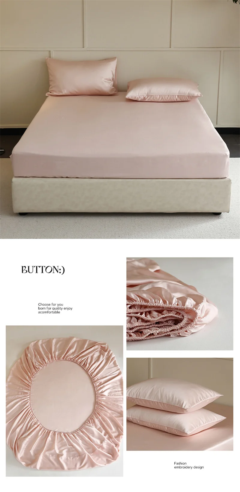High End Mulberry Silk Fitted Sheet with Elastic Bands Full Around Mattress Cover Smooth Non Slip Bed Cover Bedding 100/160/200
