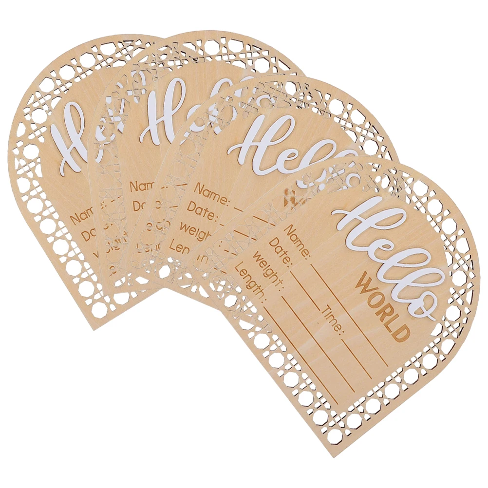 

4 Pcs Baby Birth Announcement Wooden Sign Craft Beautifully Designed Decor Nursery Keepsake Rustic Hospital