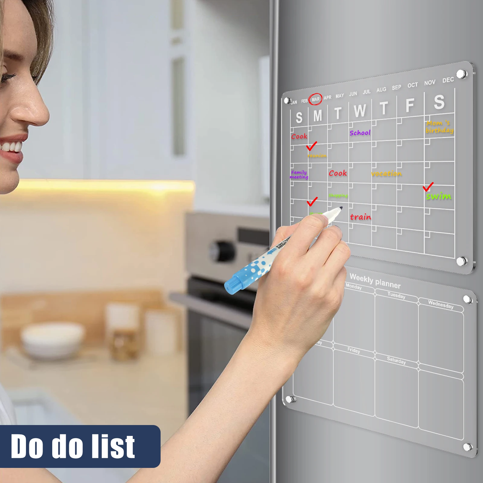 Magnetic Whiteboard Fridge Planner Board Reusable Dry Erase Board Schedule Acrylic Blank Board Monthly and Weekly Memo Calendar