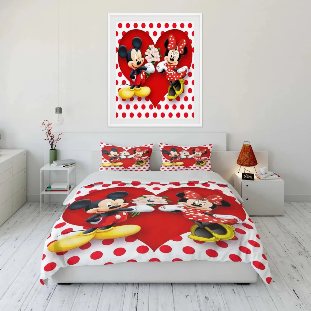 Disney Mickey Minnie Mouse Baby Bedding Set Cartoon 3 Pieces US Twin Bed Set Pillowcase Adult Bed Cover Bedroom Bed Set Duvet